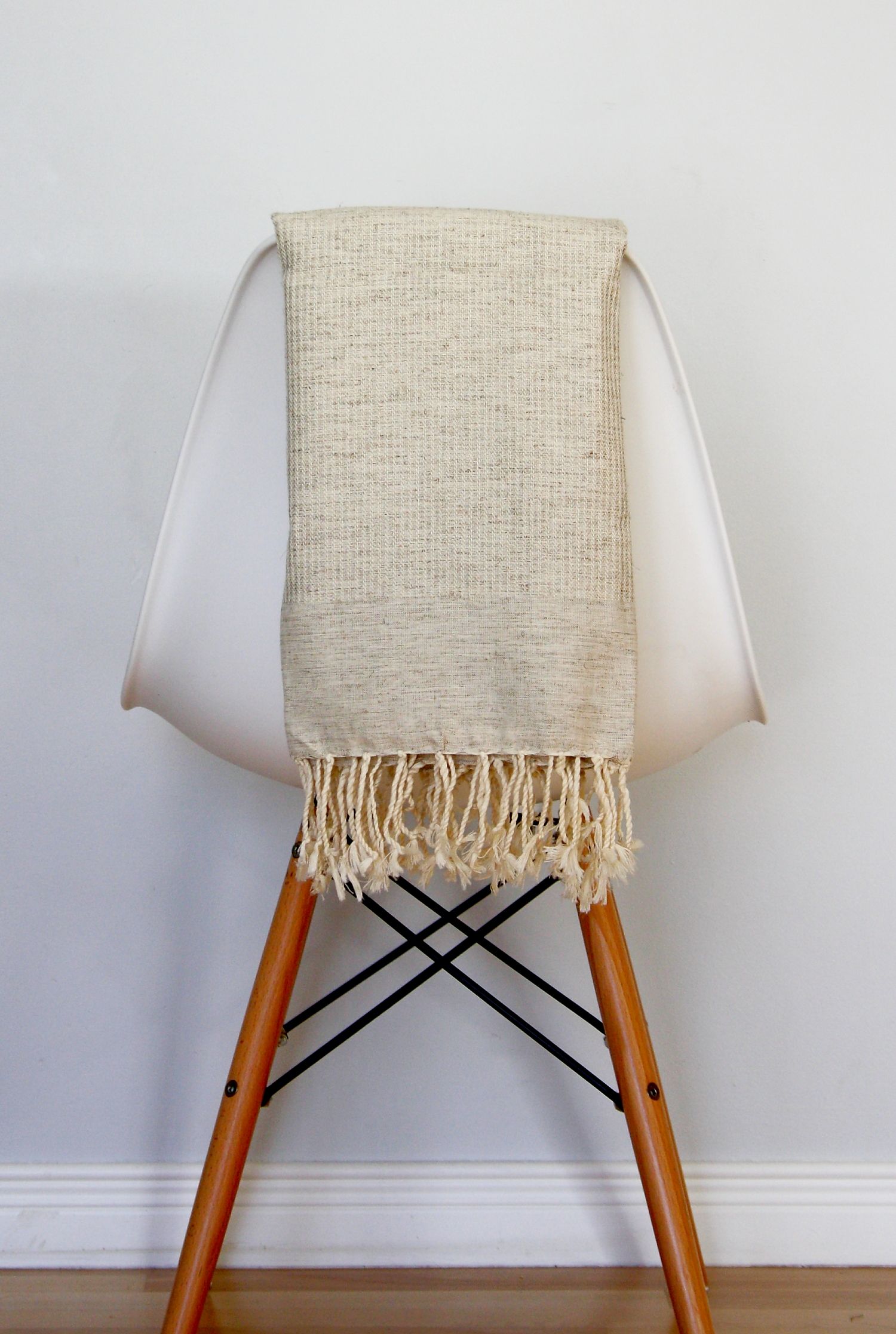 Fouta lin, chevron, Ecru