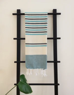 Fouta rayée Turquoise et charcoal
